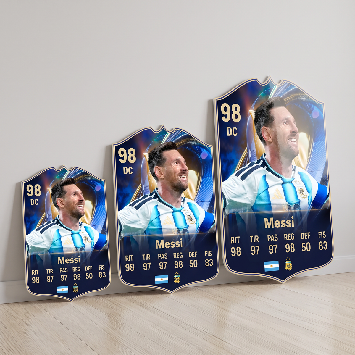 Carta Messi TOTS FC26 en tamaños Cadete, Profesional y Leyenda