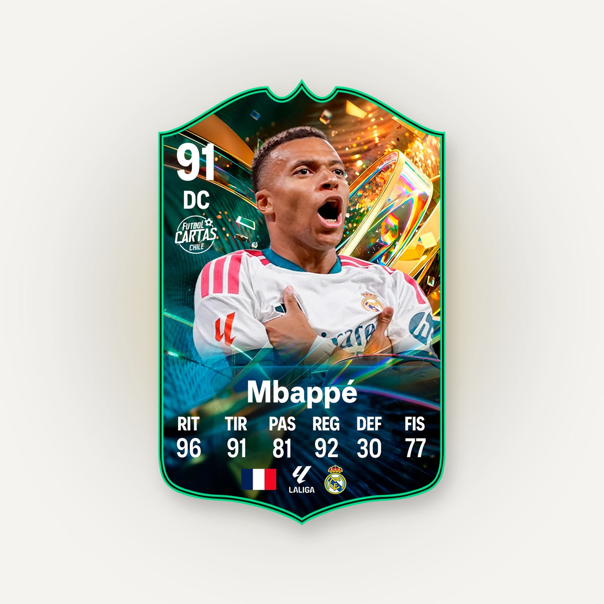 Carta Mbappé Destined for Glory FC27 en tamaño real