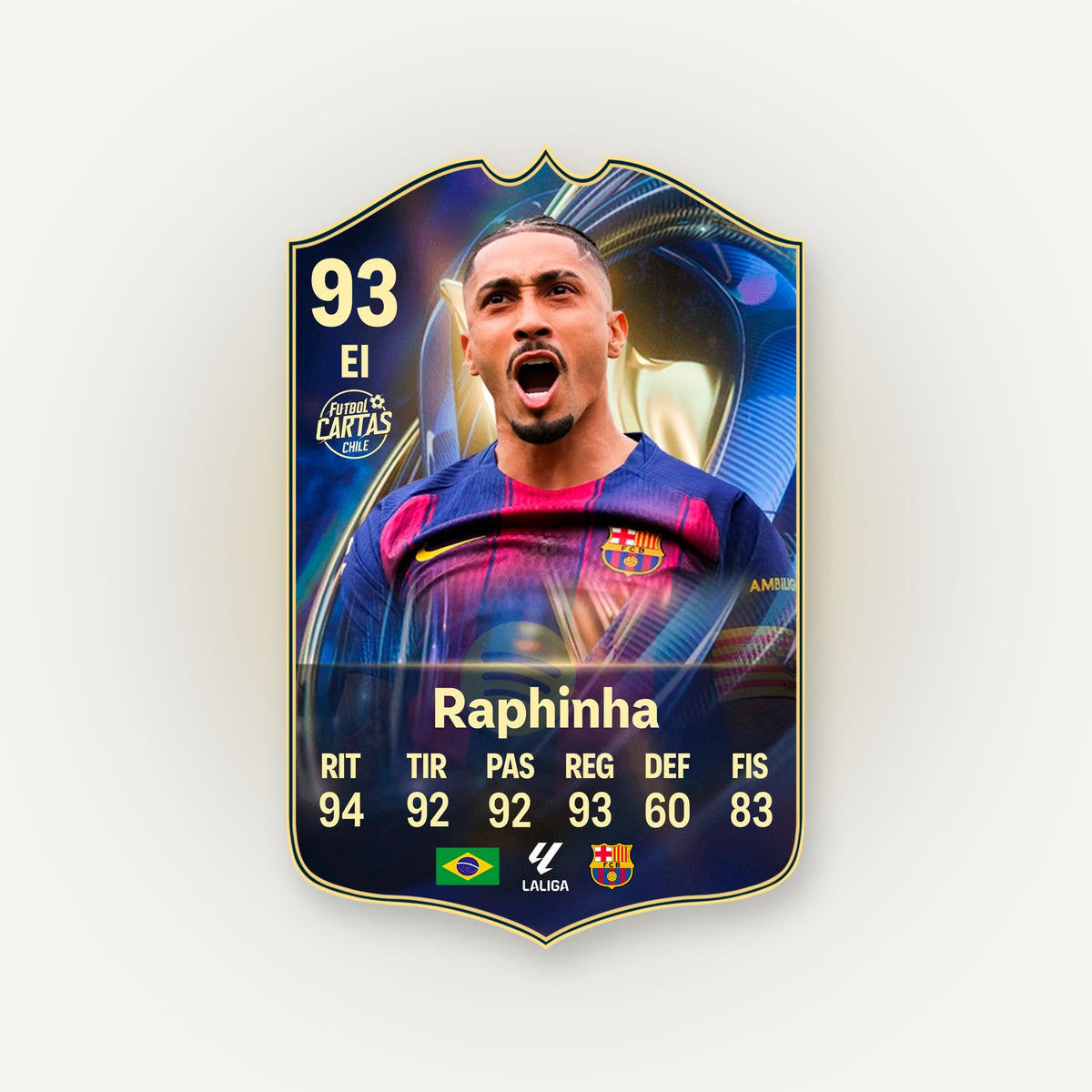 Carta Raphinha TOTS FC26 en tamaño real