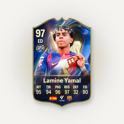 Carta Lamine Yamal TOTS FC26 en tamaño real