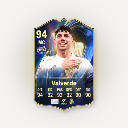 Carta Fede Valverde TOTS FC26 en tamaño real