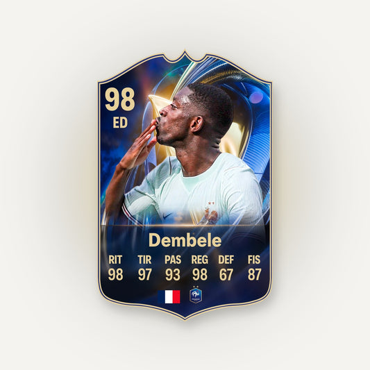 Carta Dembélé TOTS FC26 en tamaño real