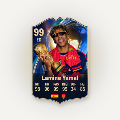 Carta Lamine Yamal TOTS FC26 en tamaño real