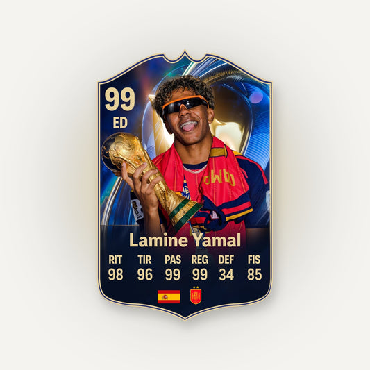Carta Lamine Yamal TOTS FC26 en tamaño real