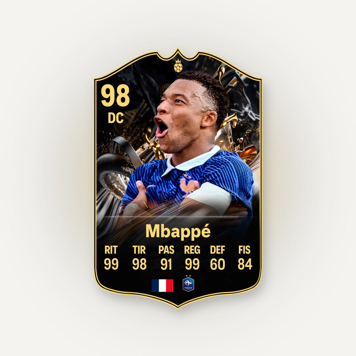Carta Mbappé TOTW FC26 en tamaño real