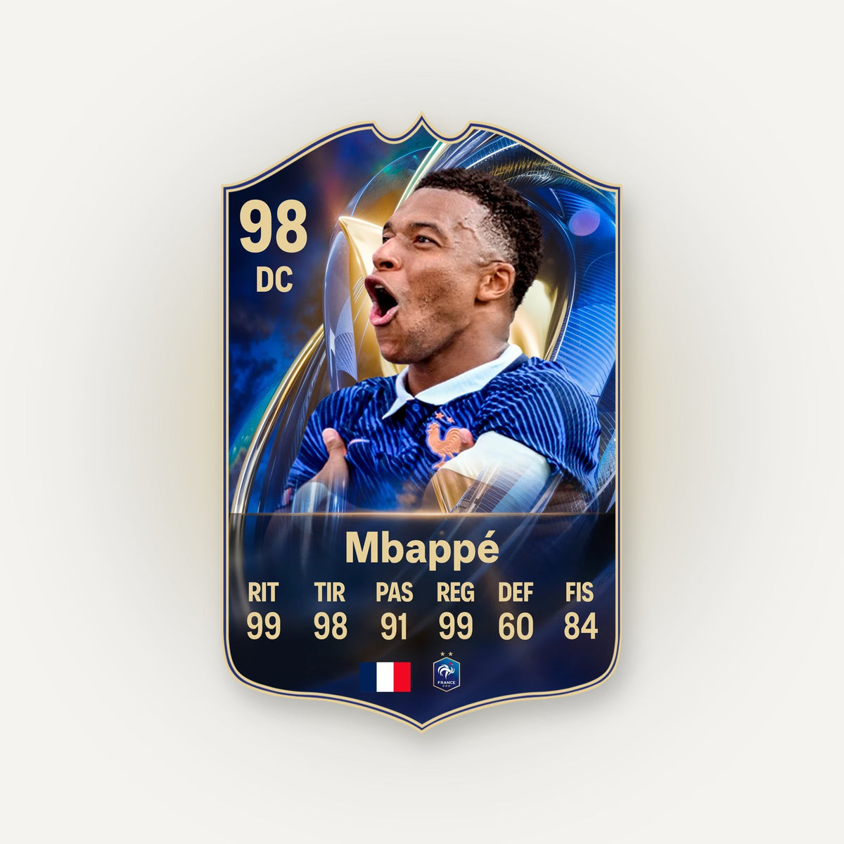 Carta Mbappé TOTS FC26 en tamaño real