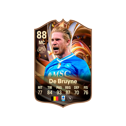 Carta Kevin De Bruyne RATING RELOAD FC 26 carta con modelo