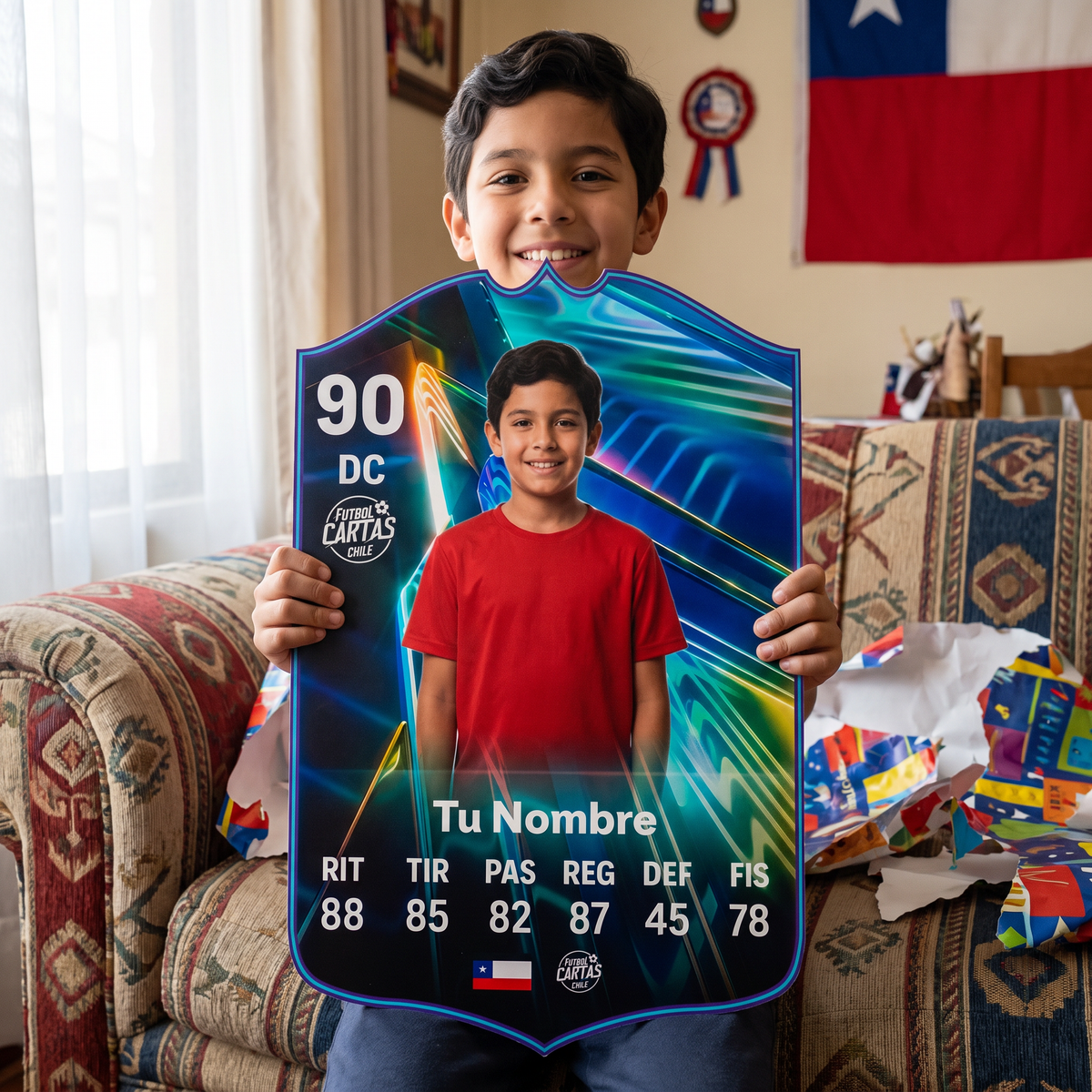 Niño feliz con su carta personalizada Ones to Watch FC27 de regalo