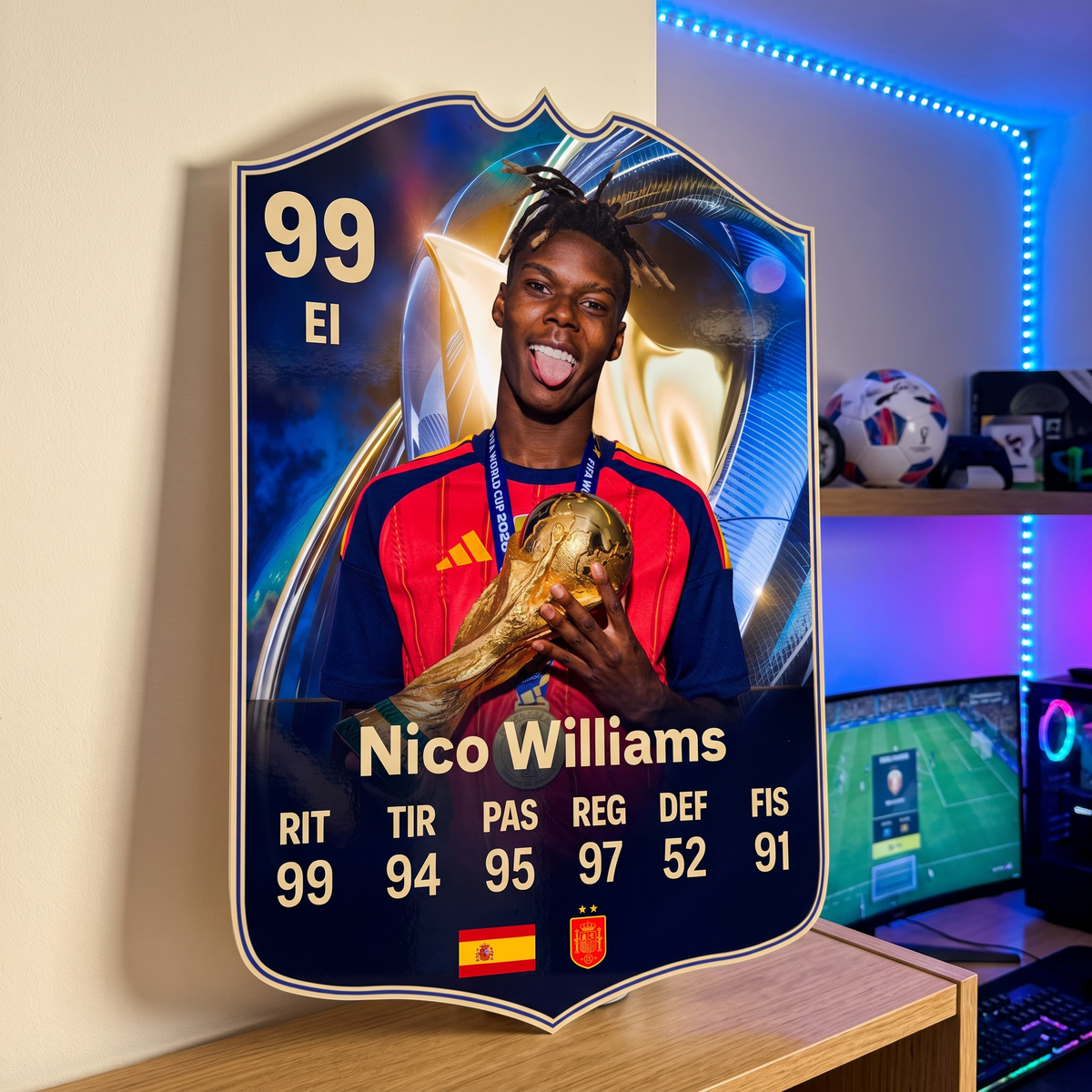 Carta Nico Williams TOTS FC26 de decoración en una pieza gamer