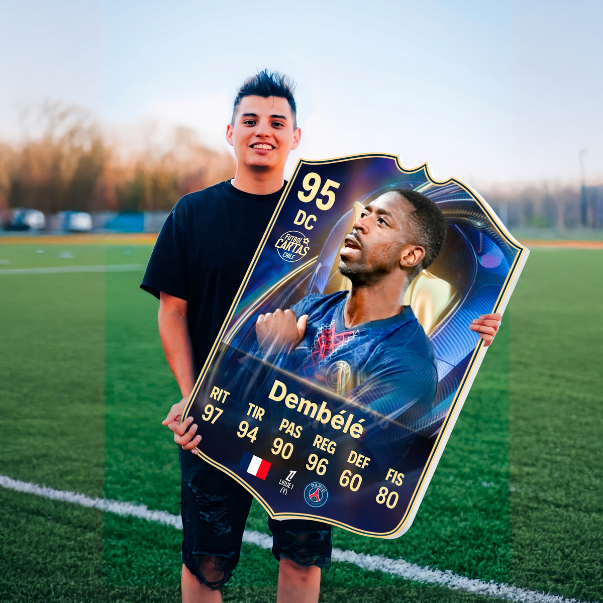 Carta Dembélé TOTS FC26 en una cancha de fútbol