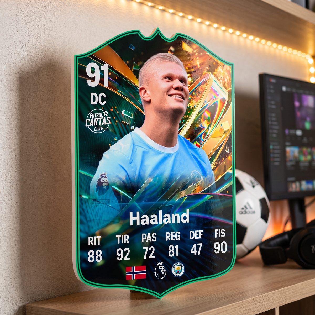Carta Haaland Destined for Glory FC27 de decoración en una pieza gamer