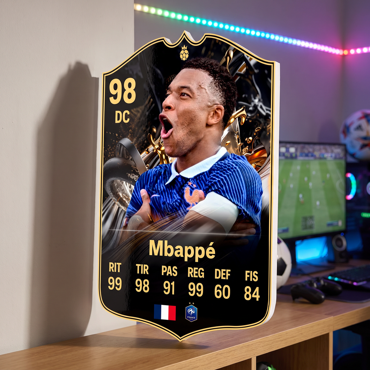 Carta Mbappé TOTW FC26 de decoración en una pieza gamer