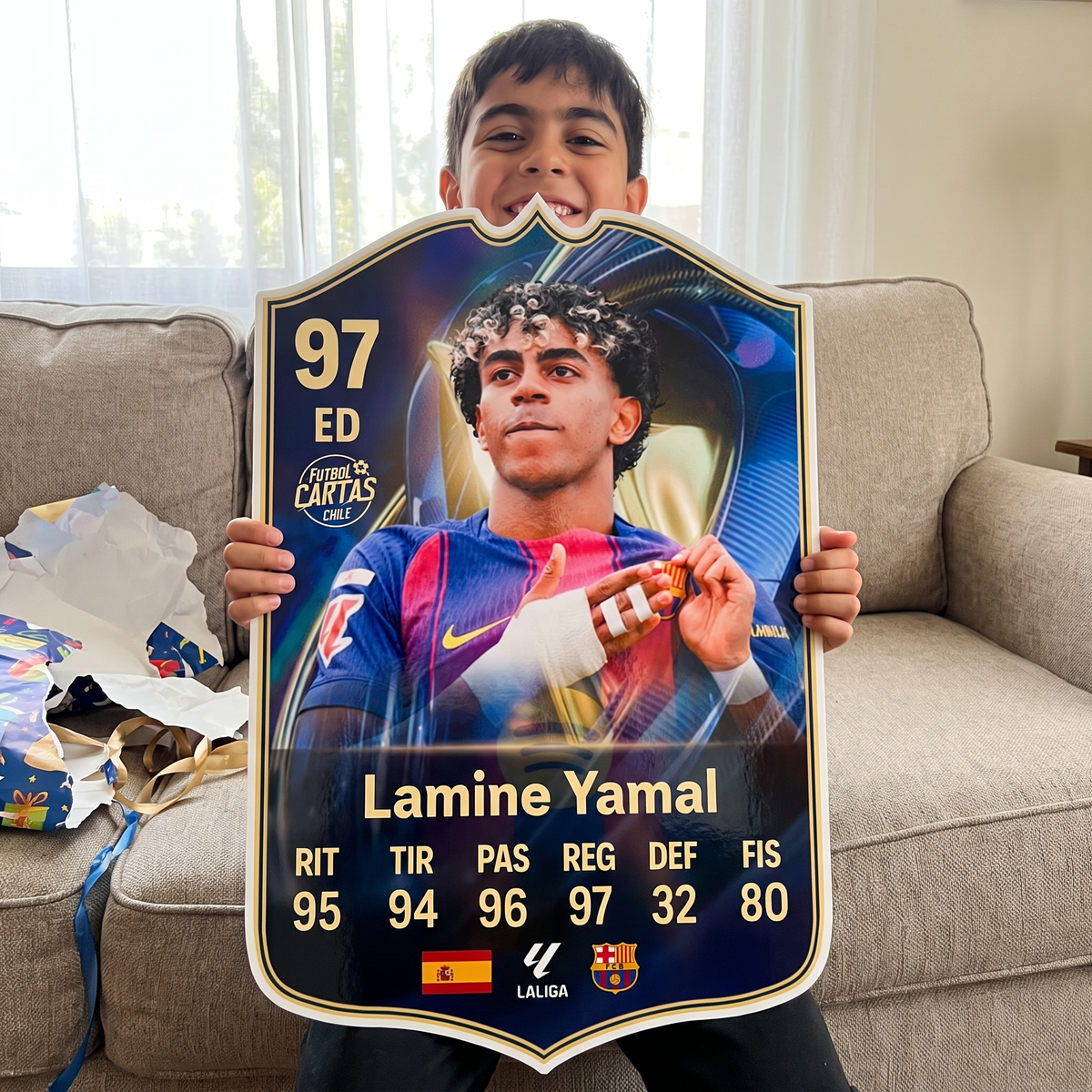 Carta Lamine Yamal TOTS FC26 de regalo para un niño