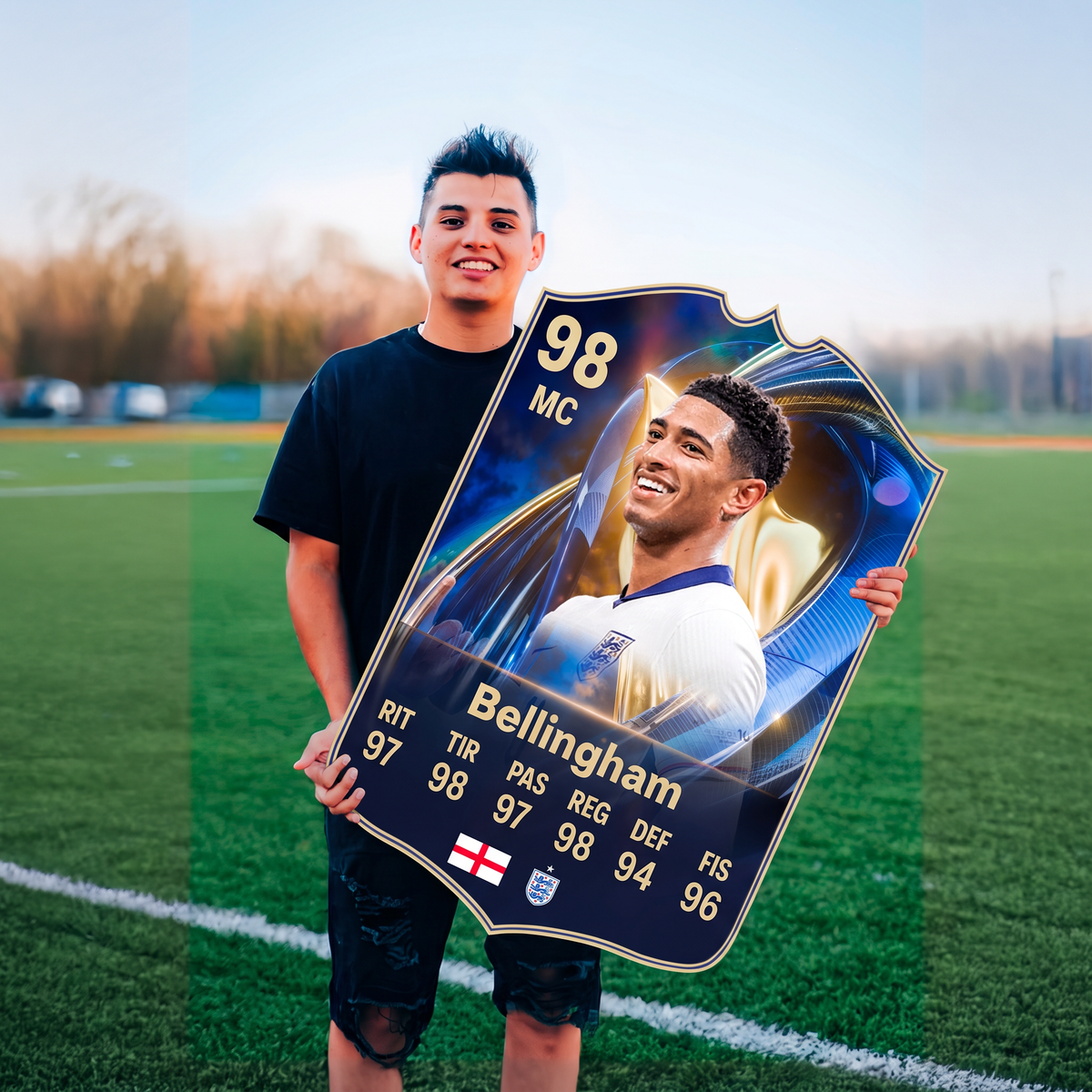 Carta Bellingham TOTS FC26 en una cancha de fútbol