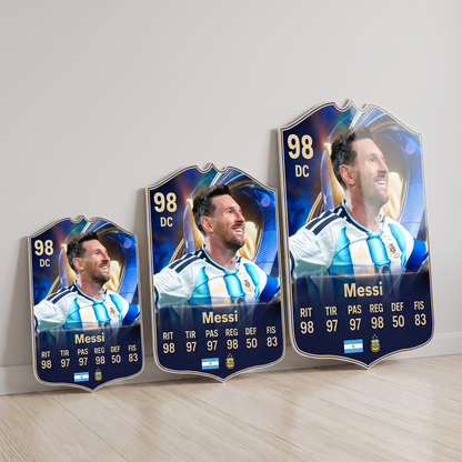 Carta Messi TOTS FC26 en tamaños Cadete, Profesional y Leyenda