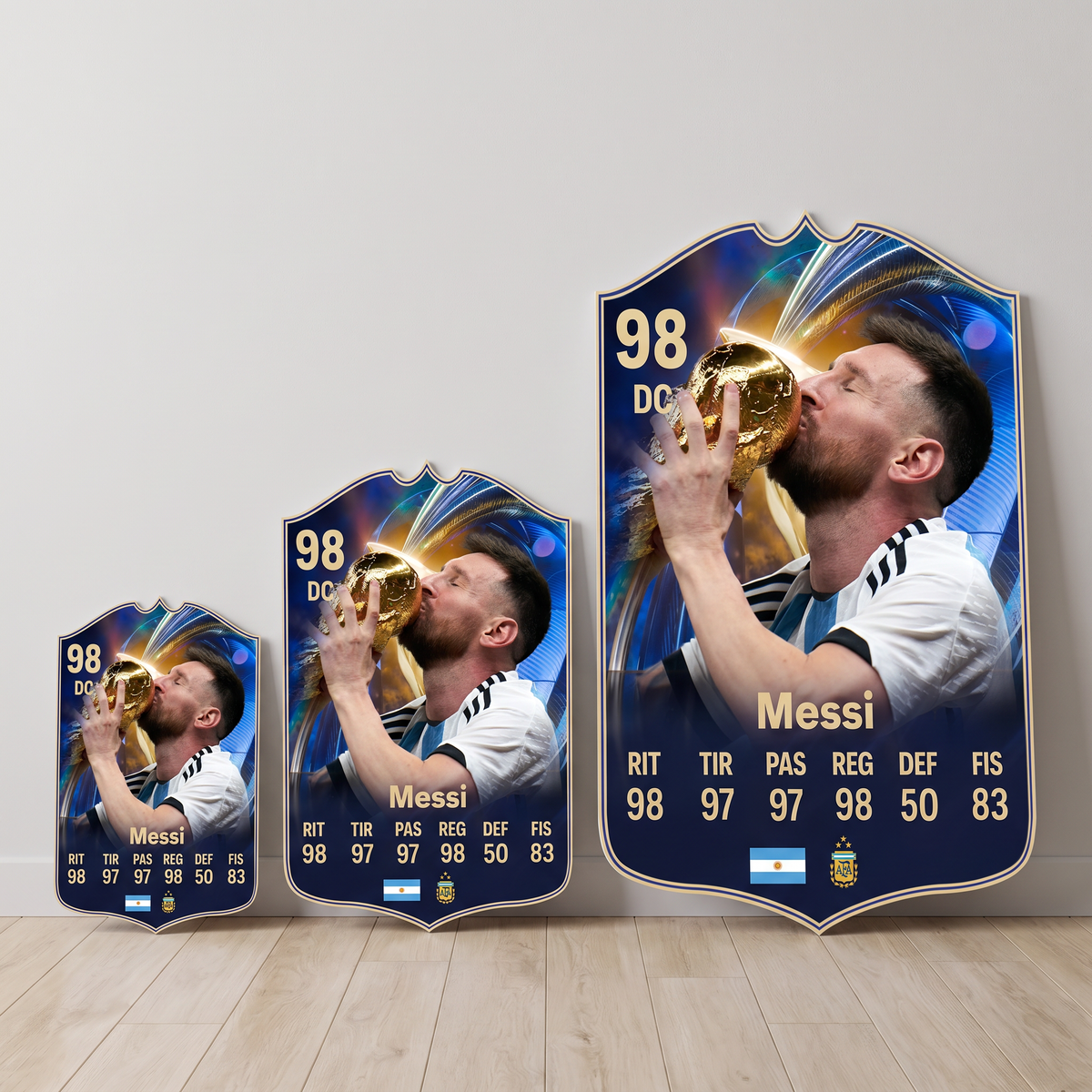 Carta Messi TOTS FC26 en tamaños Cadete, Profesional y Leyenda