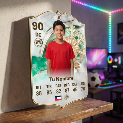 Carta personalizada Winter Icon FC26 en el estante de una pieza gamer