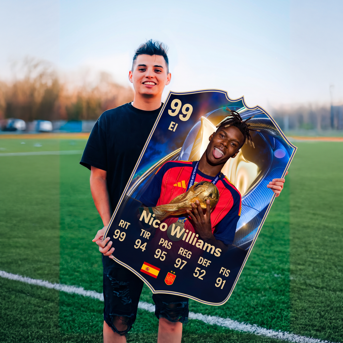 Carta Nico Williams TOTS FC26 en una cancha de fútbol
