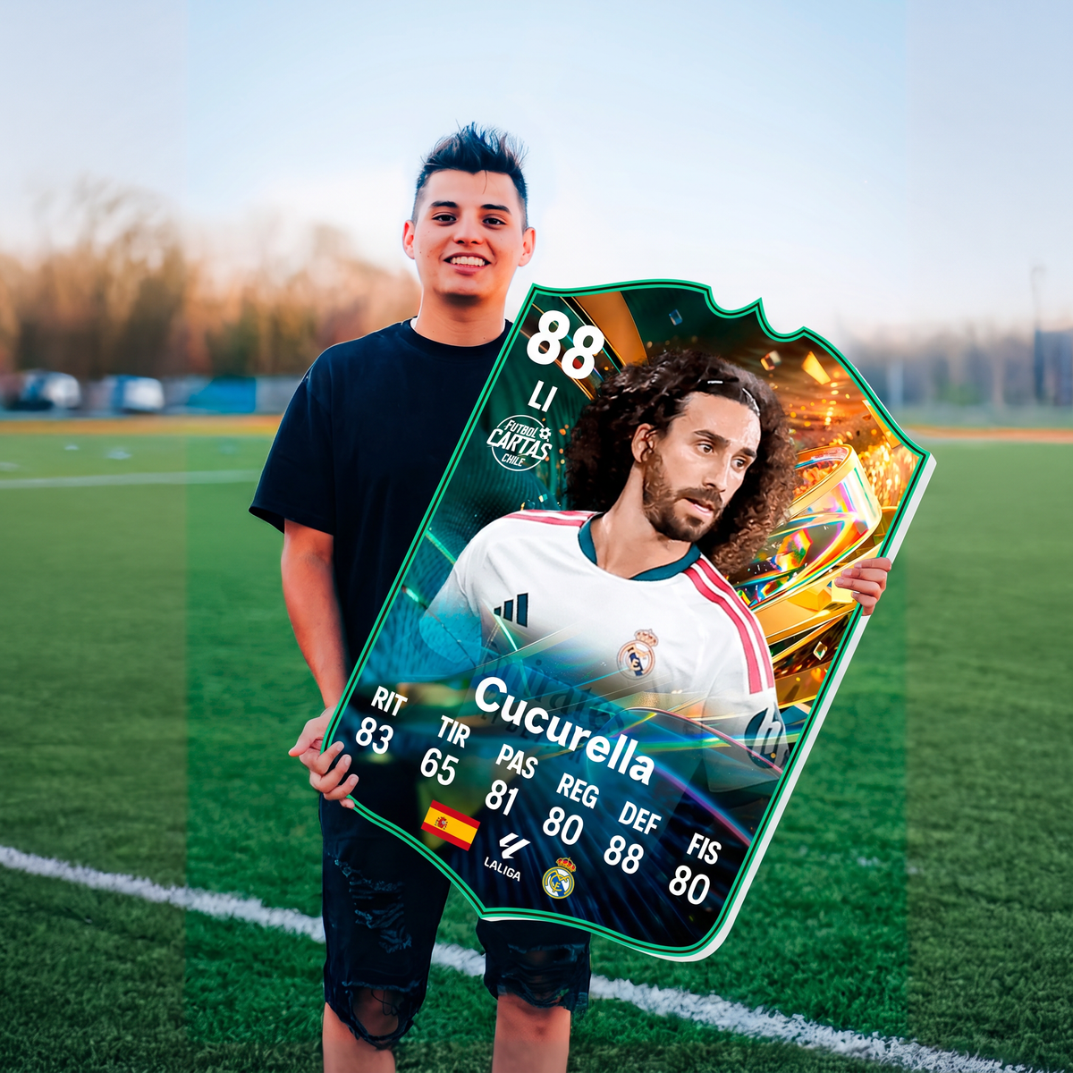Carta Marc Cucurella Destined for Glory FC27 en una cancha de fútbol