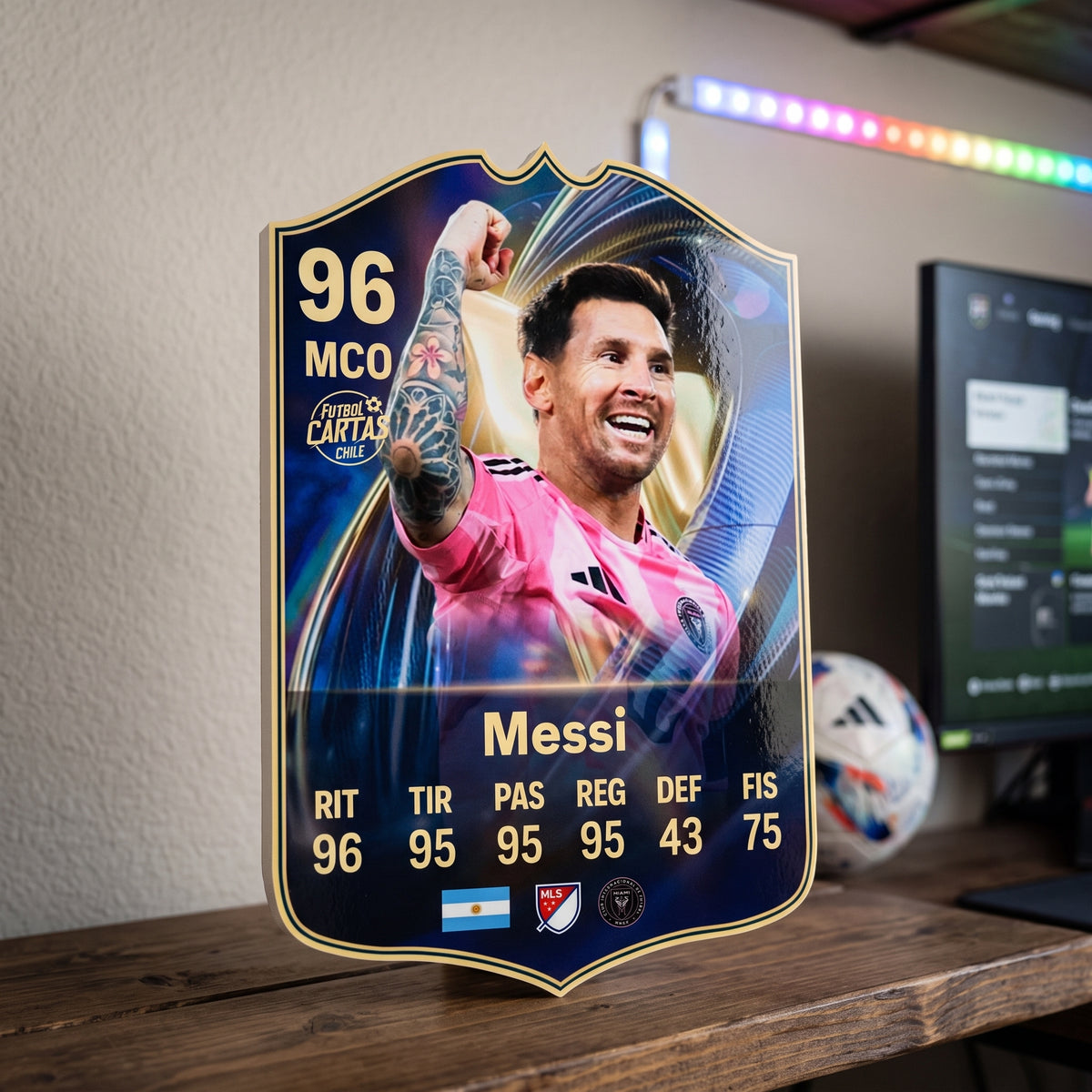 Carta Messi TOTS FC26 de decoración en una pieza gamer