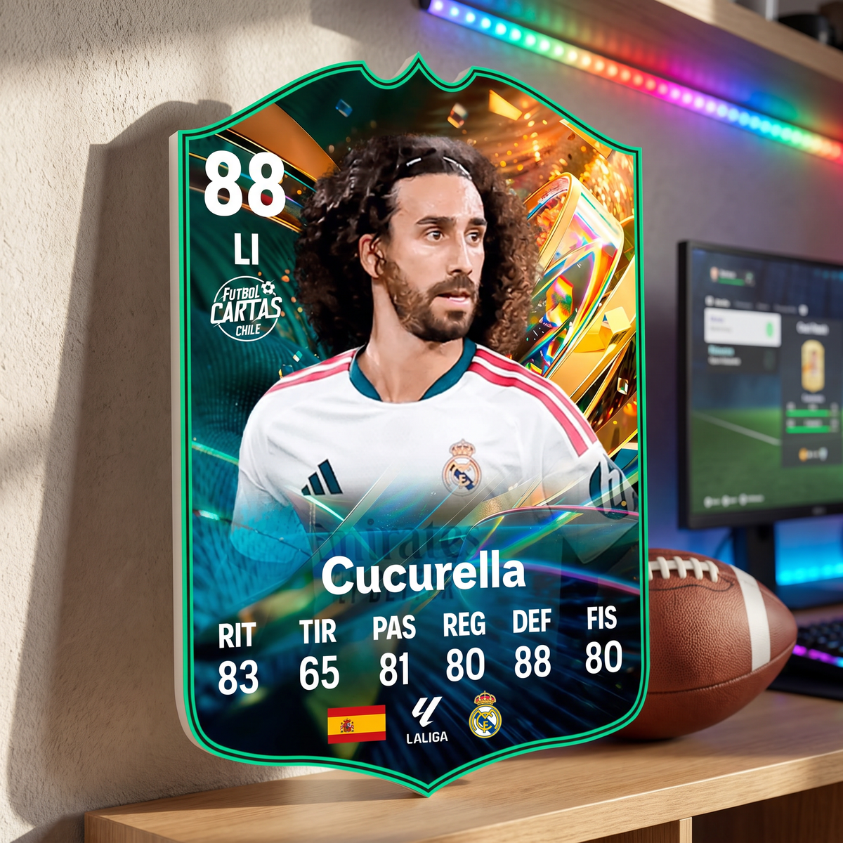 Carta Marc Cucurella Destined for Glory FC27 de decoración en una pieza gamer