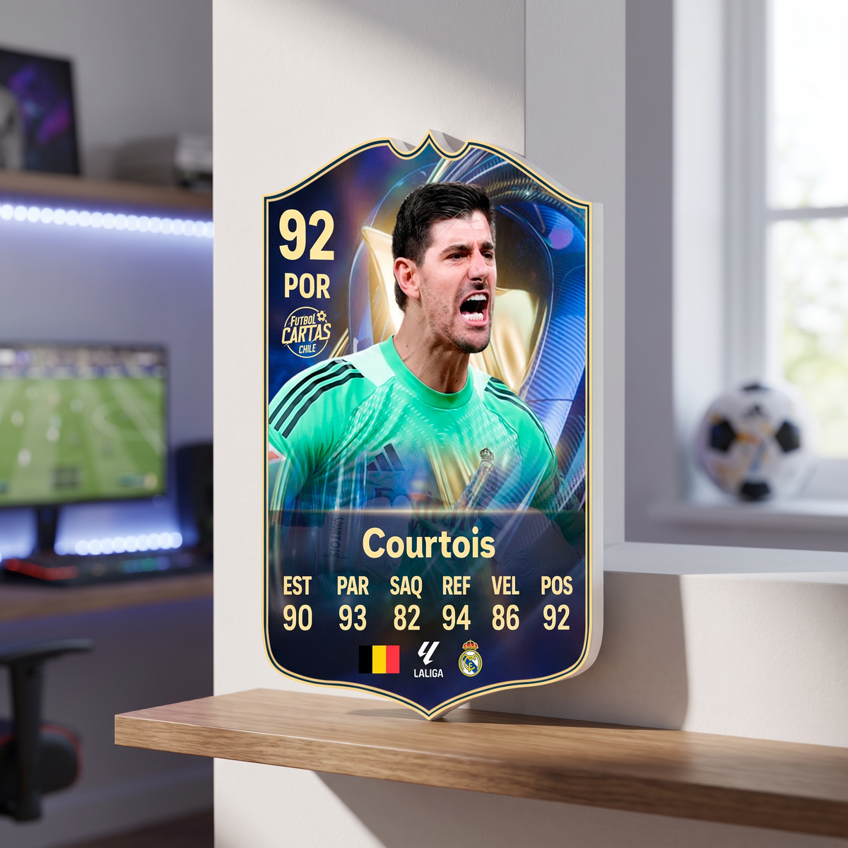 Carta Courtois TOTS FC26 de decoración en una pieza gamer