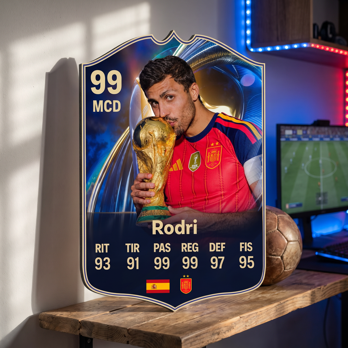 Carta Rodri TOTS FC26 de decoración en una pieza gamer