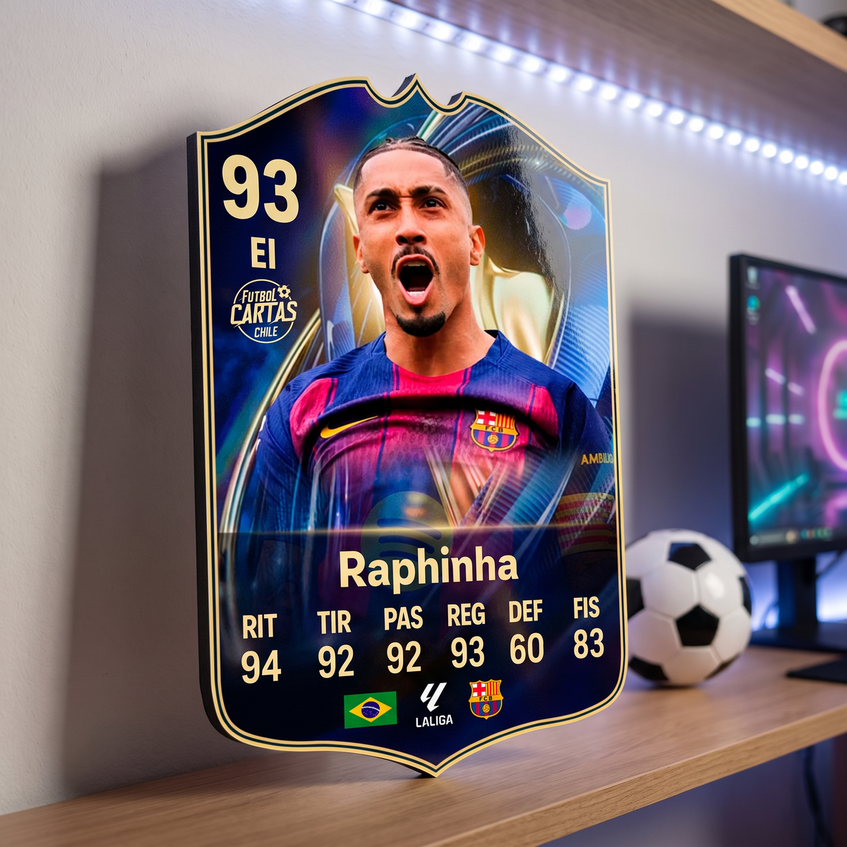 Carta Raphinha TOTS FC26 de decoración en una pieza gamer