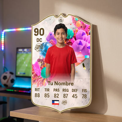 Carta personalizada FUT Birthday Icon FC26 en el estante de una pieza gamer