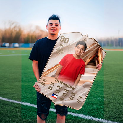 Joven con su carta personalizada Icon Champion International FC27 en la cancha