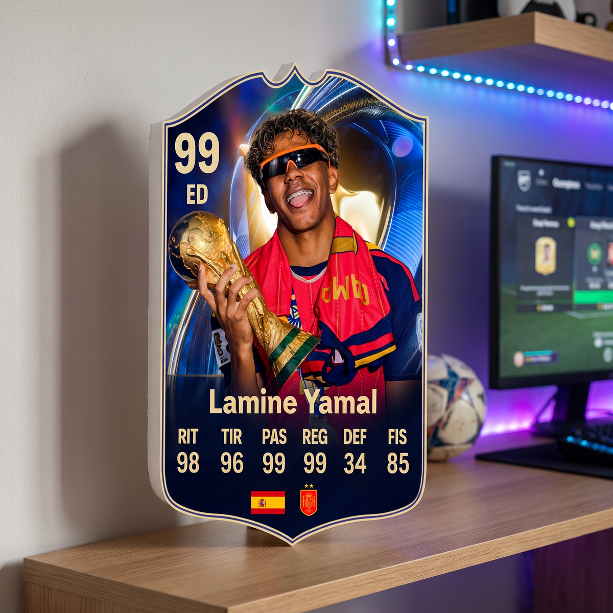 Carta Lamine Yamal TOTS FC26 de decoración en una pieza gamer