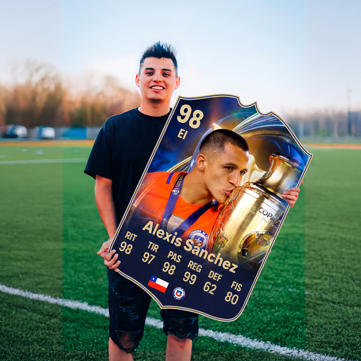 Carta Alexis Sánchez TOTS FC26 en una cancha de fútbol