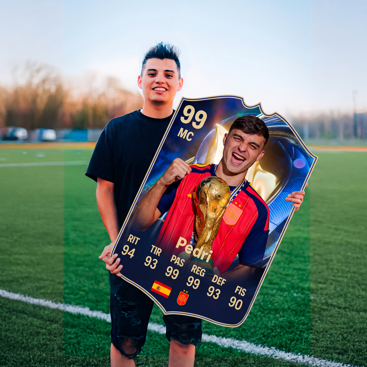 Carta Pedro Porro TOTS FC26 en una cancha de fútbol