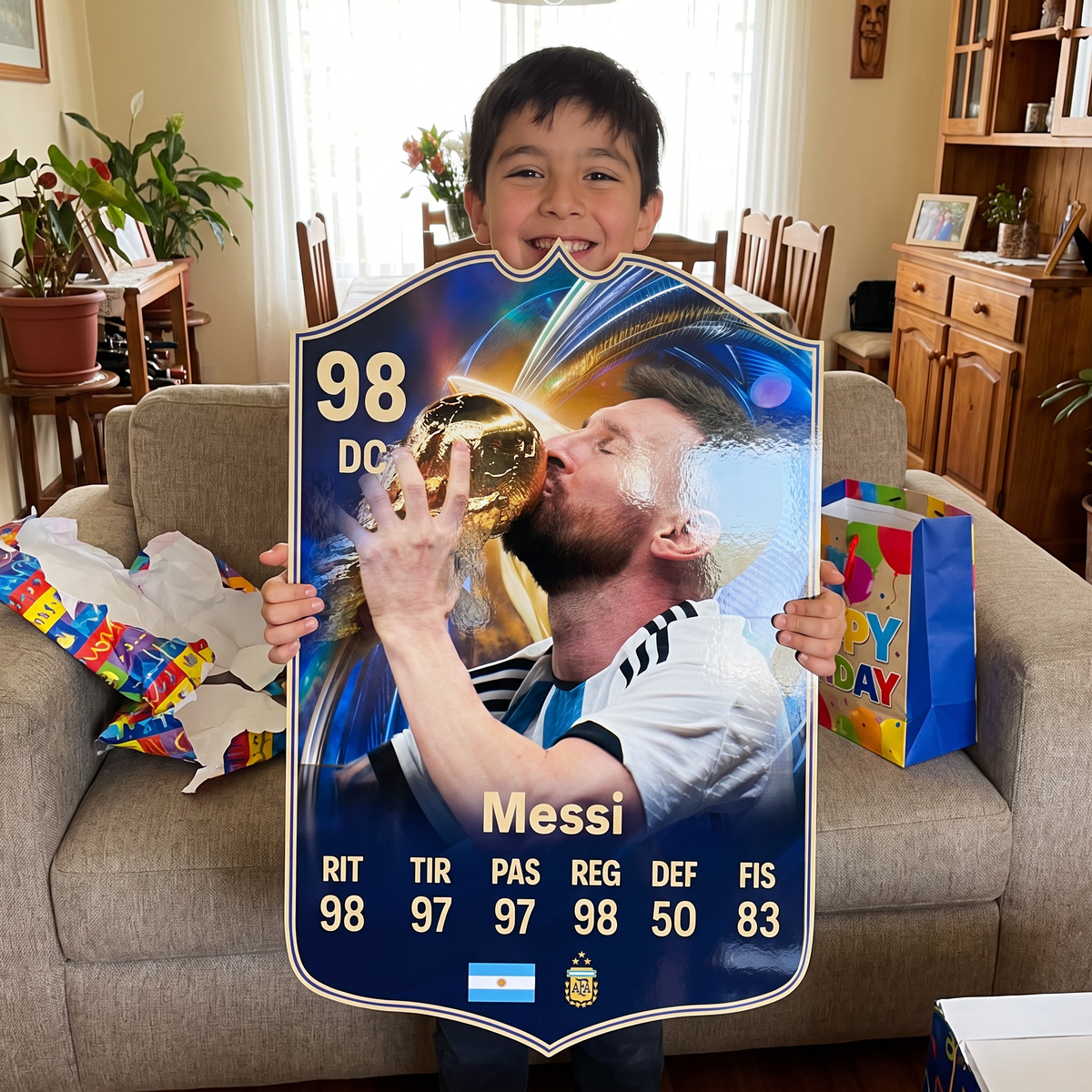 Carta Messi TOTS FC26 de regalo para un niño