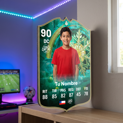 Carta personalizada Winter Wildcard FC26 en el estante de una pieza gamer