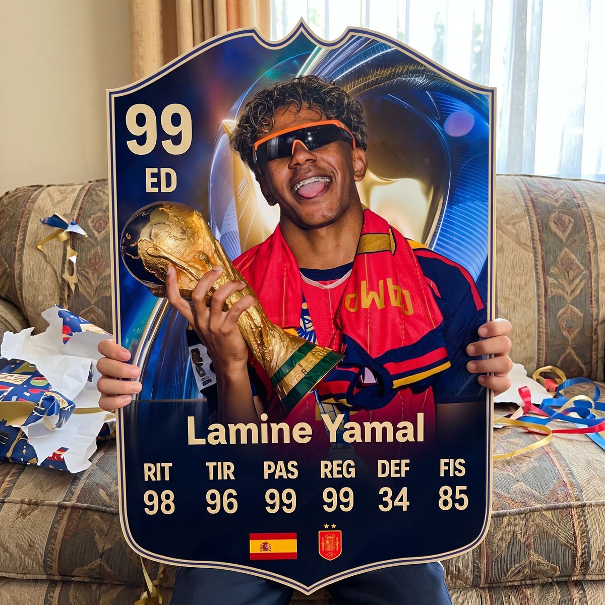 Carta Lamine Yamal TOTS FC26 de regalo para un niño