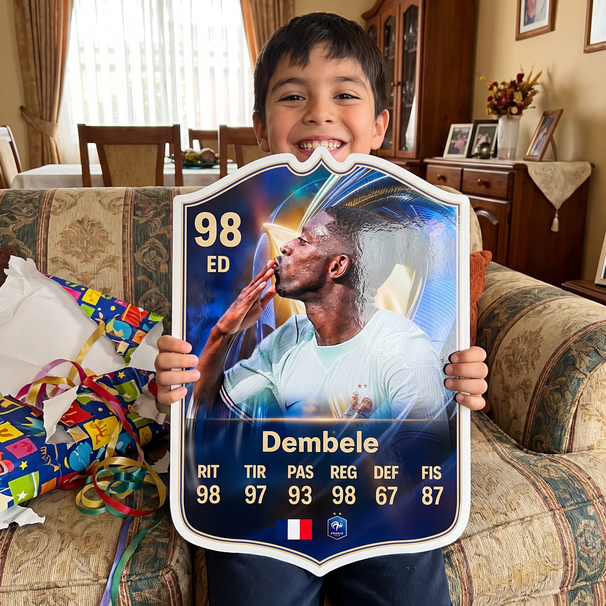 Carta Dembélé TOTS FC26 de regalo para un niño