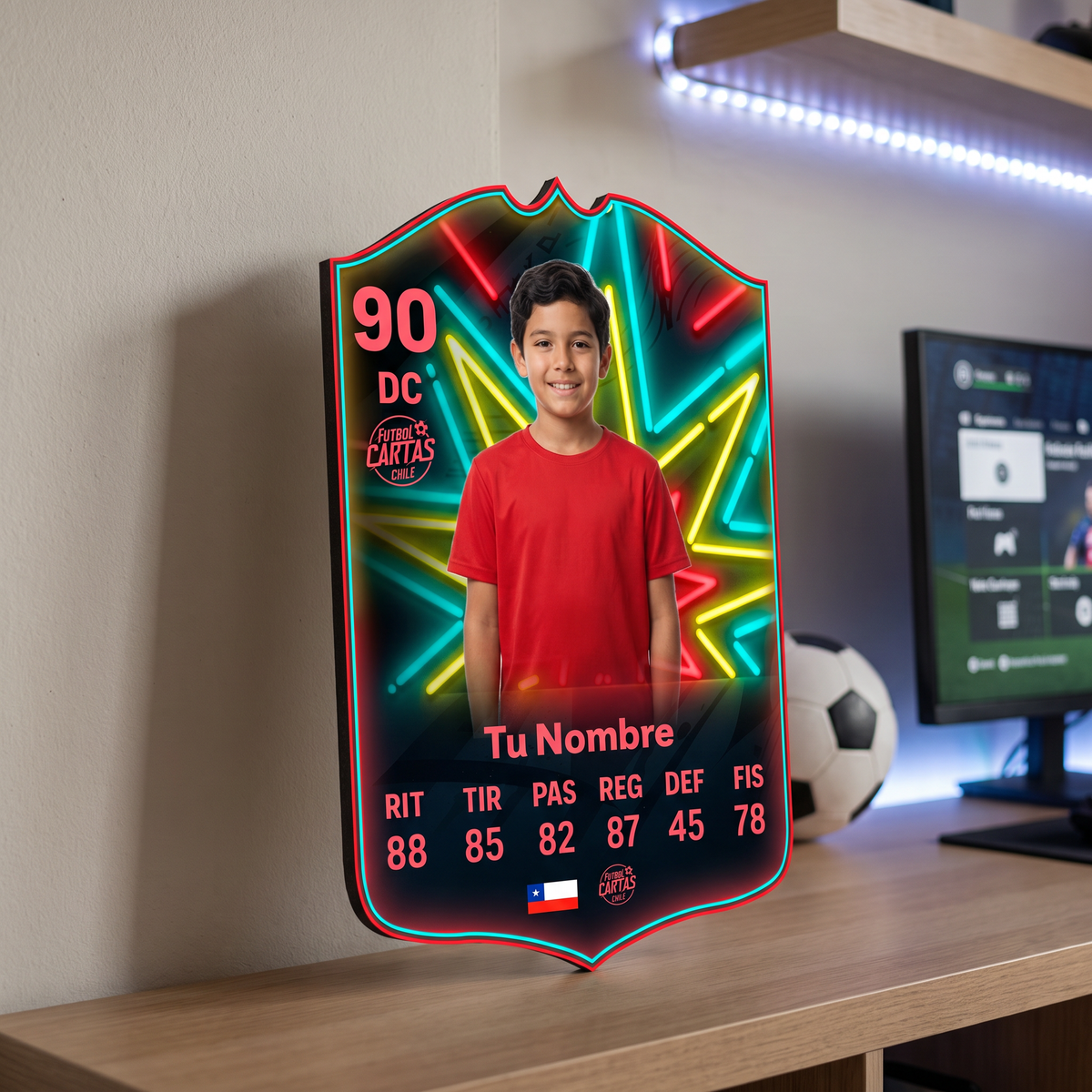 Carta personalizada OTW Retro 20 FC27 en el estante de una pieza gamer