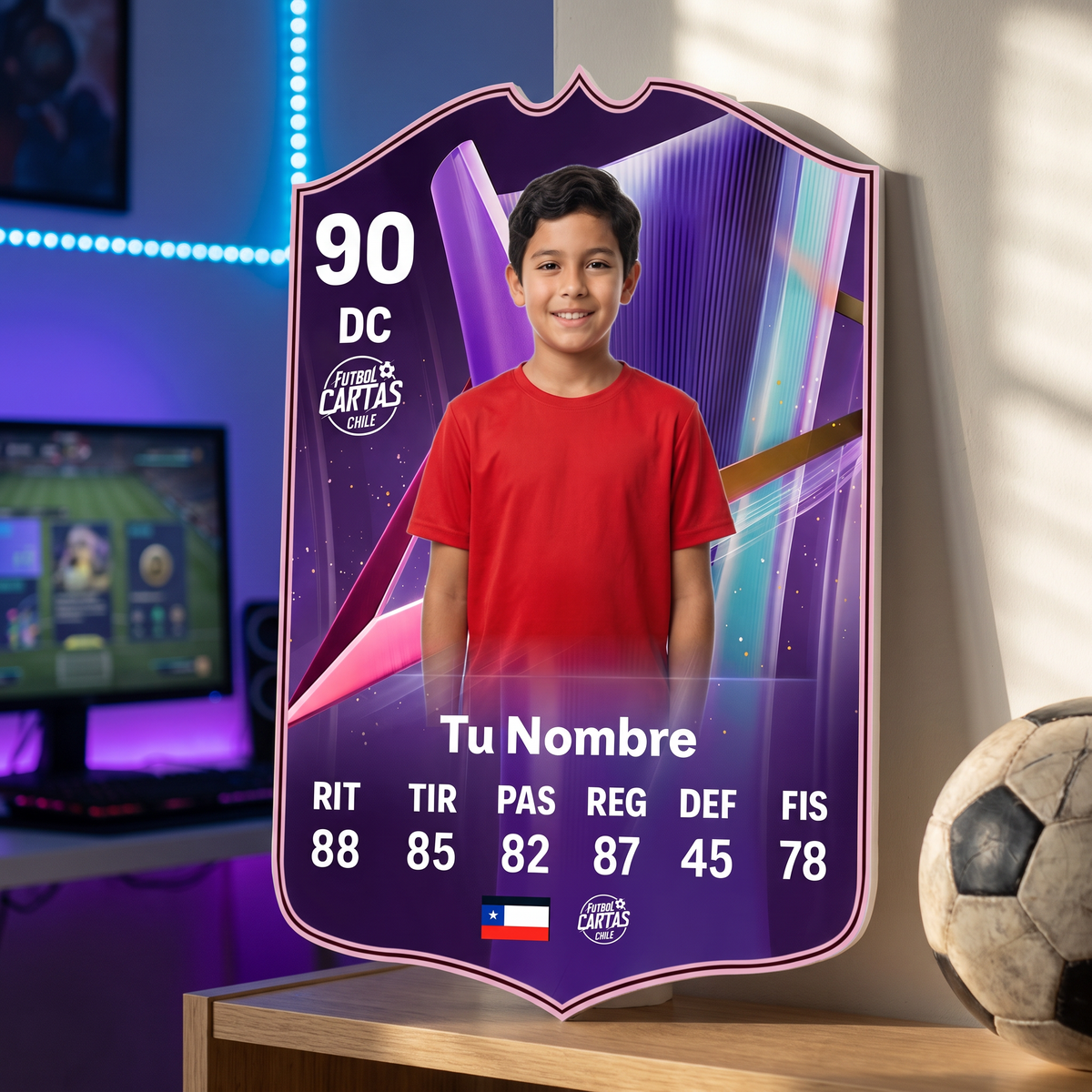 Carta personalizada End of an Era FC27 en el estante de una pieza gamer