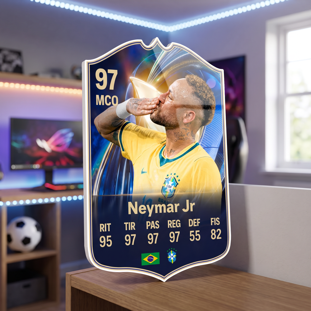 Carta Neymar Jr TOTS FC26 de decoración en una pieza gamer